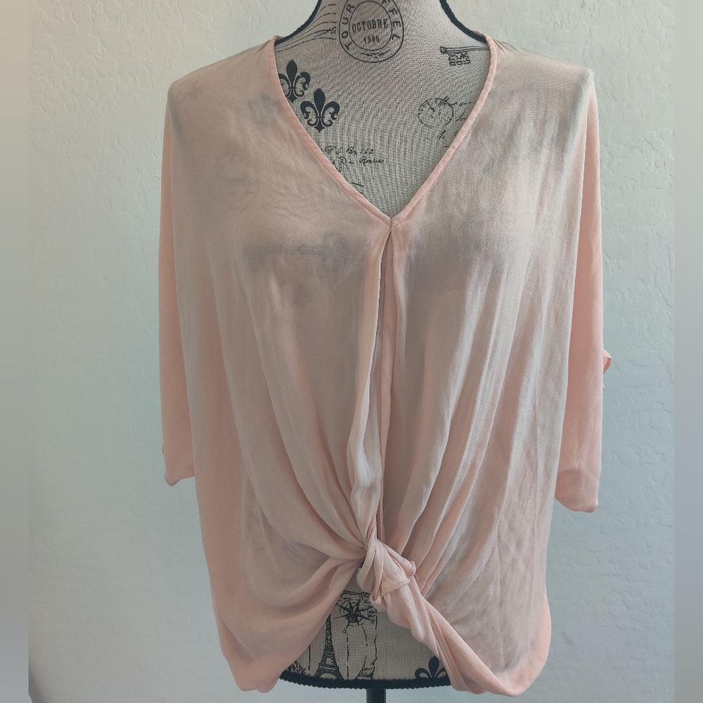 Semi-sheer blush Pink knotted oversized festival party Spring Summer top_LARGE